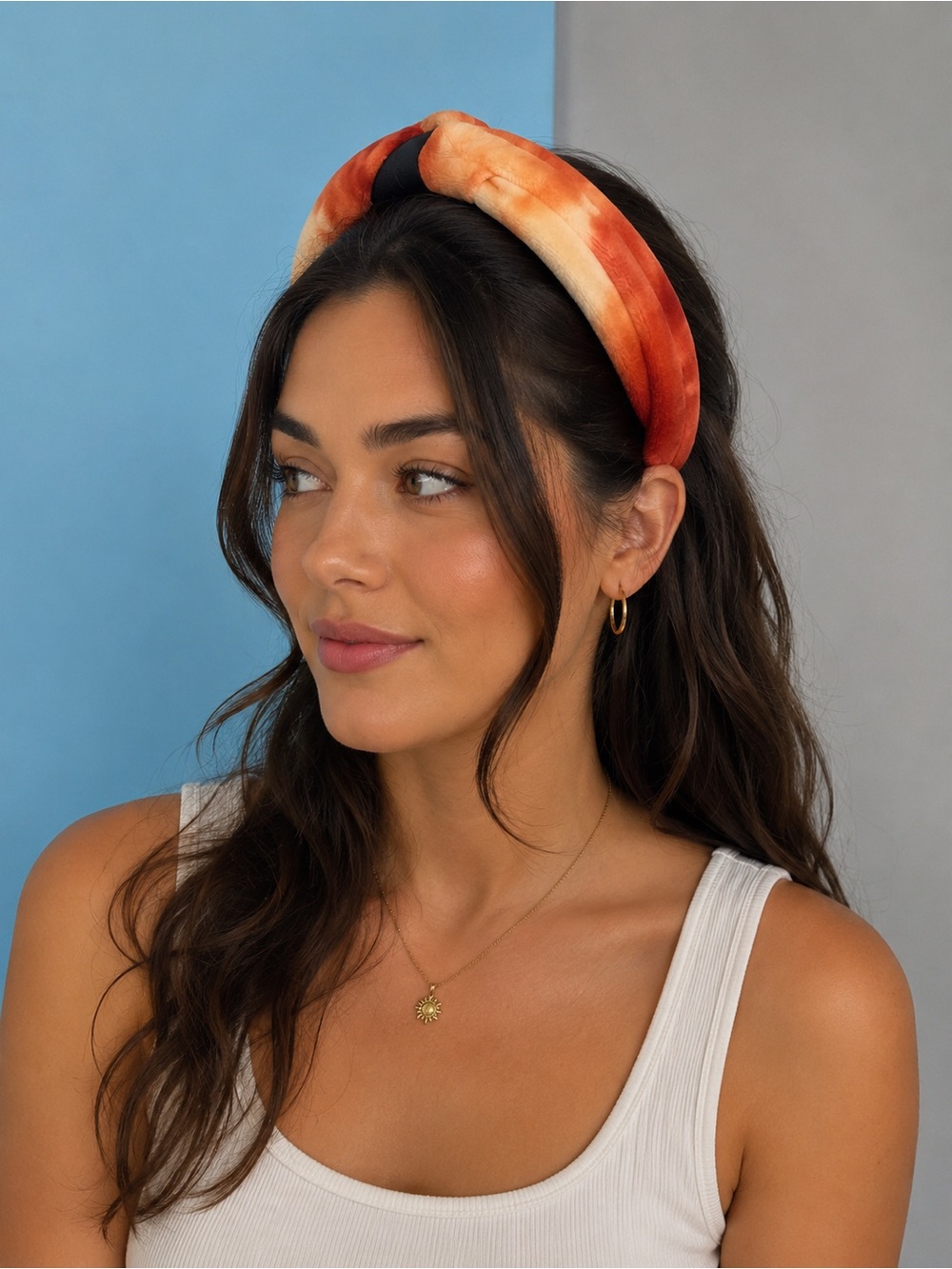 Tie-Dye Padded Headband in Sunset Orange